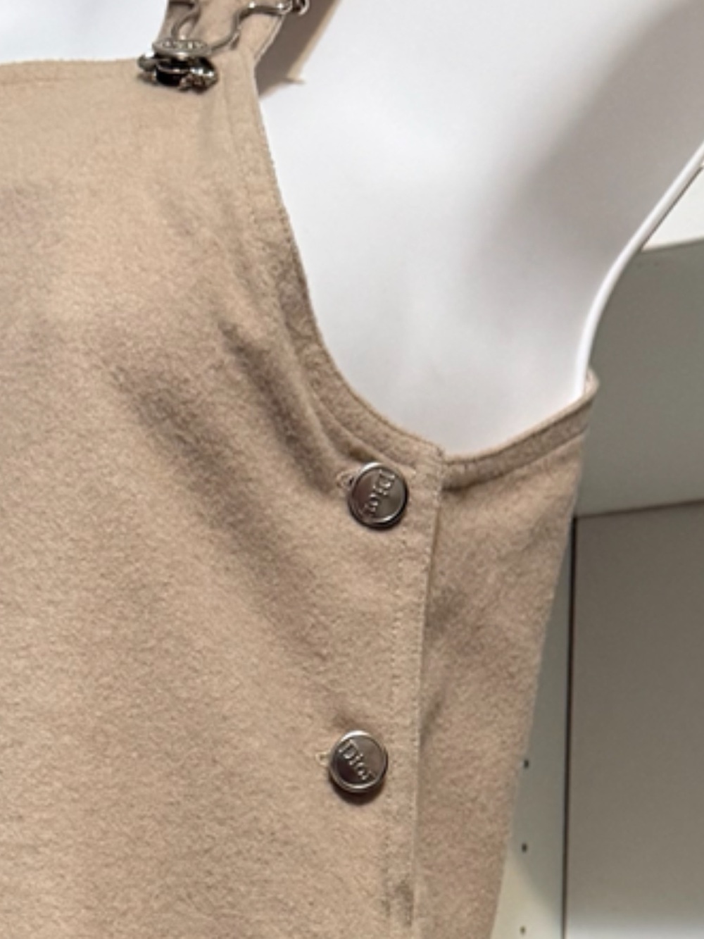 Christian DIOR Beige Pinafore Mini Dress with Pleated Side (12A)See Measurements - Picture 8 of 16